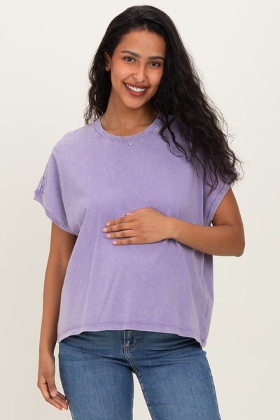 PinkBlush Dusty Purple Mineral Wash Boxy Fit Maternity T-Shirt