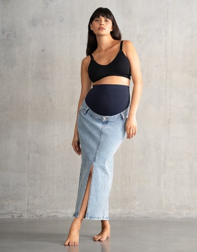 Special Addition Alva Midi-Length Over Bump Denim Maternity Skirt