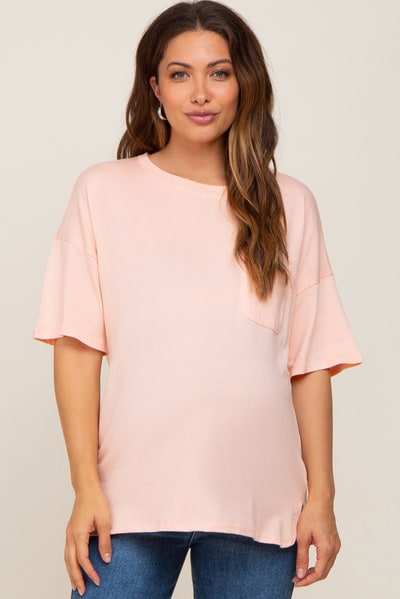 PinkBlush Peach Short Sleeve Pocketed Maternity Top