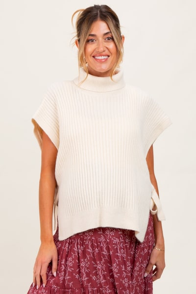 PinkBlush Cream Turtleneck Maternity Sweater Vest