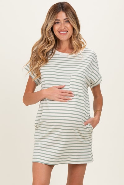PinkBlush Sage Striped Maternity T-Shirt Mini Dress