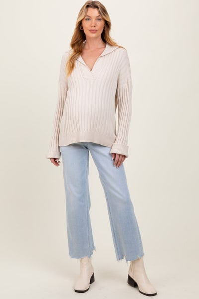 PinkBlush Light Blue Distressed Hem Slim Wide Leg Maternity Jeans