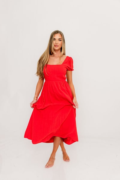 Worth Collective August Open Back Midi Dress in Poppy - Bump Friendly