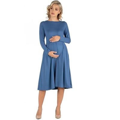 Target 24seven Comfort Apparel Maternity Midi Length Fit N Flare Pocket Dress-Indigo-3X