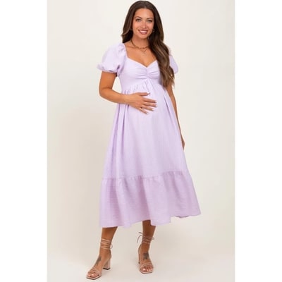Target PinkBlush Lavender Sweetheart Stripe Smocked Back Maternity Midi Dress Lavender Medium