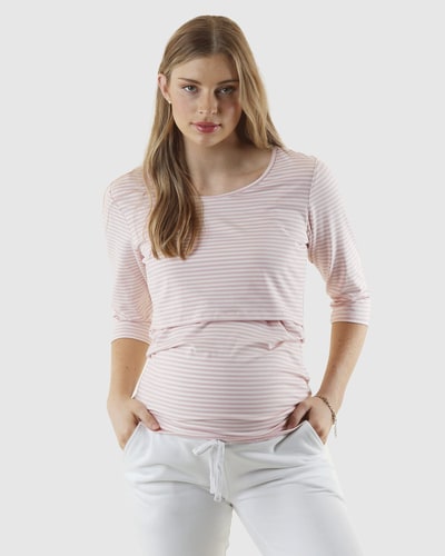Angel Maternity Mara Maternity Stripe Nursing Top - Pink & White