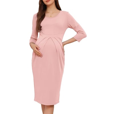 Target INSPIRE CHIC Women's Maternity Crew Neck 3/4 Sleeves Office Back Zipper Work Pregnancy Dresses Large Gray Pink