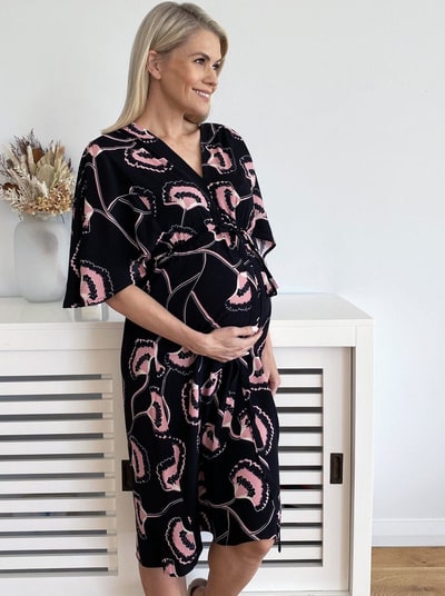 Angel Maternity Maternity Bella Midi Dress - Hibiscus Print
