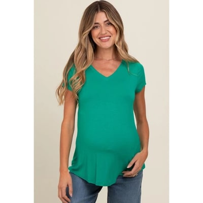 Target PinkBlush Green Basic V-Neck Short Sleeve Maternity Top Green Large