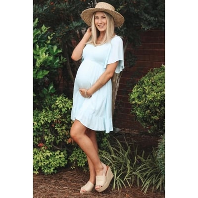 Target Pinkblush Light Blue Smocked Front Ruffle Hem Maternity Dress Large