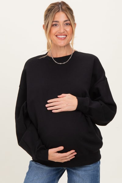 PinkBlush Black Oversized Maternity Fleece Sweatshirt