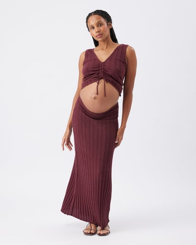 Ripe Maternity Charli Rib Knit Skirt  Maroon