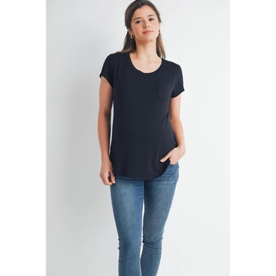 Target Hello Miz Women's Scoop Neck Short Sleeve Front Pocket Maternity Nursing Top - Black - Medium