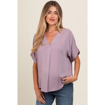 Target PinkBlush Lavender V-Neck Pin-Tuck Detail Maternity Top Lavender Small
