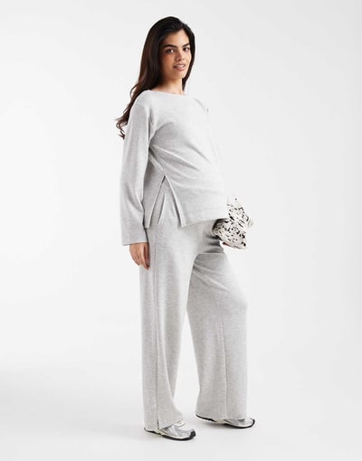 ASOS Vero Moda Maternity wide leg jersey pants in light gray - part of a set
