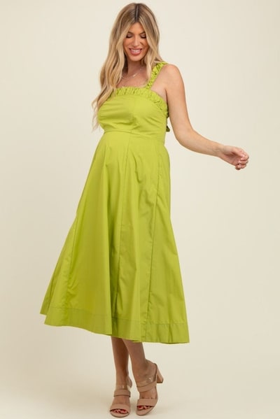 PinkBlush Lime Back Bow Tie Detail Sleeveless Maternity Midi Dress