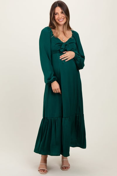 PinkBlush Emerald Bow Satin Maternity Maxi Dress