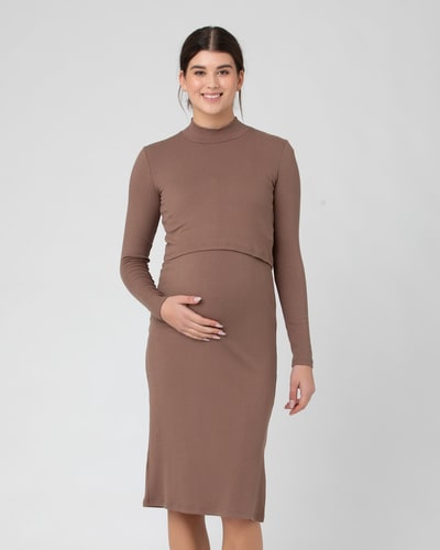 Ripe Maternity Ruby Rib Nursing Dress  Mocha