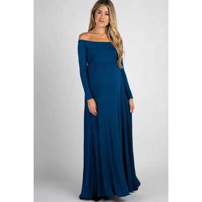 Target Pinkblush PinkBlush Dark Teal Solid Off Shoulder Maternity Maxi Dress Small