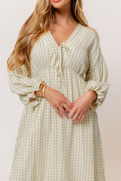Worth Collective Hunter 100% Cotton Midi Dress in Green Haze Plaid (Lined) - Bump Friendly