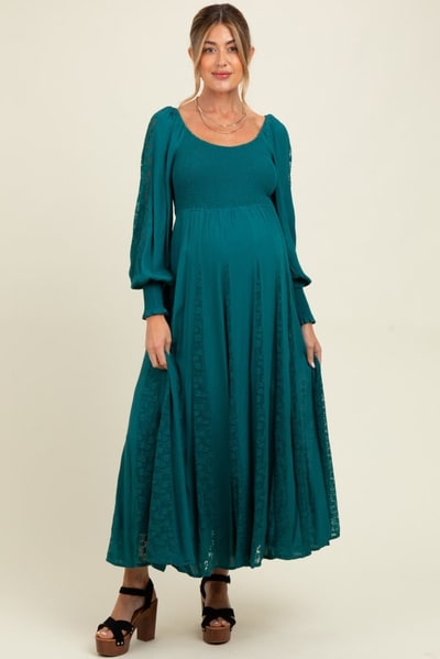 PinkBlush Emerald Lace Inset Smocked Maternity Maxi Dress