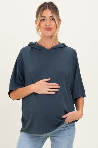 PinkBlush Navy Hooded Short Sleeve Maternity Top