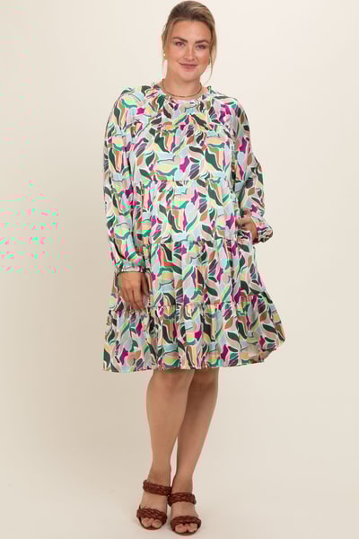 PinkBlush Magenta Print Satin Tiered Maternity Plus Dress