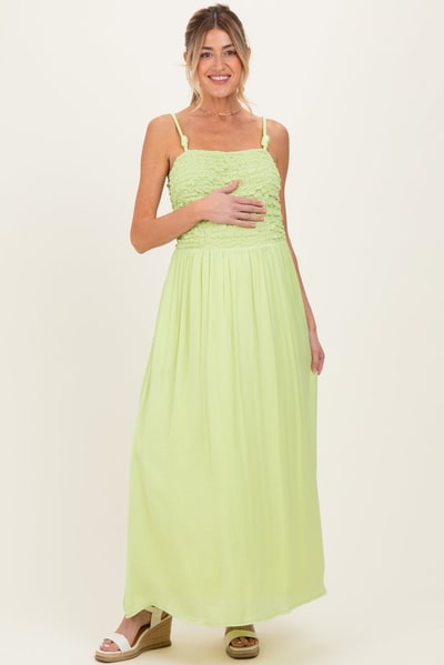 PinkBlush Lime Textured Smocked Maternity Maxi Dress