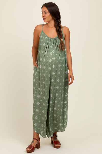 PinkBlush Olive Tile Mosaic Printed Cami Maternity Jumpsuit