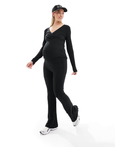 ASOS Mamalicious Maternity flared over the bump jersey pants in black - part of a set