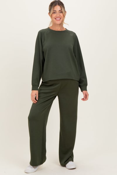 PinkBlush Olive Crewneck Pullover Pant Maternity Set