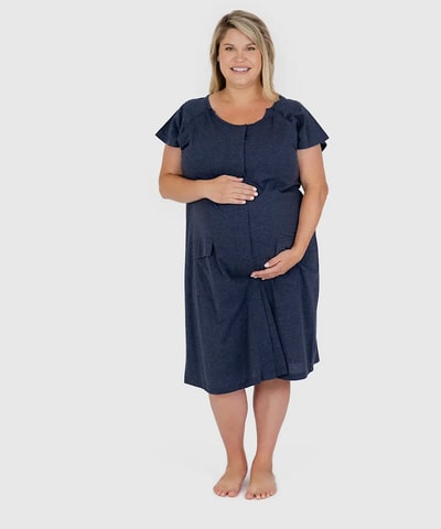 Bump City Universal Labor, Delivery & Nursing Gown (Navy Heather)