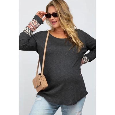 Target Pinkblush Charcoal Colorblock Sleeve Maternity Plus Top 3X