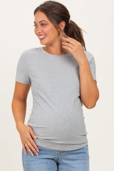 PinkBlush Heather Grey Basic Short Sleeve Maternity Tee