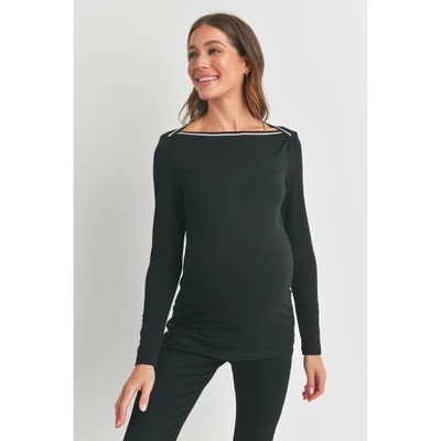 Target Hello Miz Women's Fitted Long Sleeve Boat Neck Maternity Top - Black - Medium