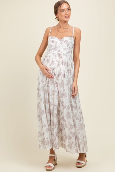 PinkBlush Ivory Cotton Floral Bustier Maternity Maxi Dress
