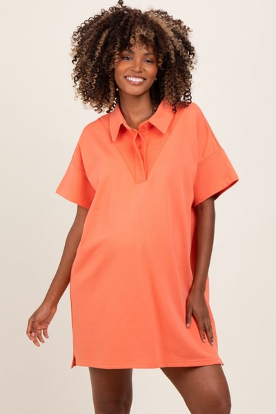 PinkBlush Peach Maternity Mini Polo Dress