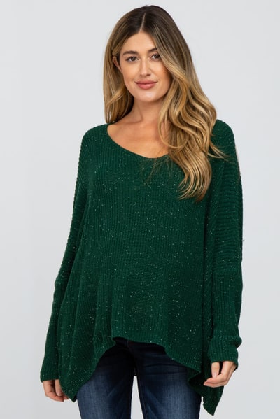 PinkBlush Forest Green Speckled Oversized Maternity Sweater