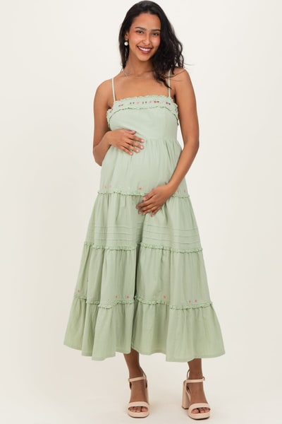 PinkBlush Sage Embroidered Ruffle Tiered Maternity Maxi Dress
