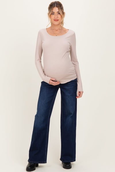 PinkBlush Navy Dark Wash Relaxed Wide Leg Maternity Jeans