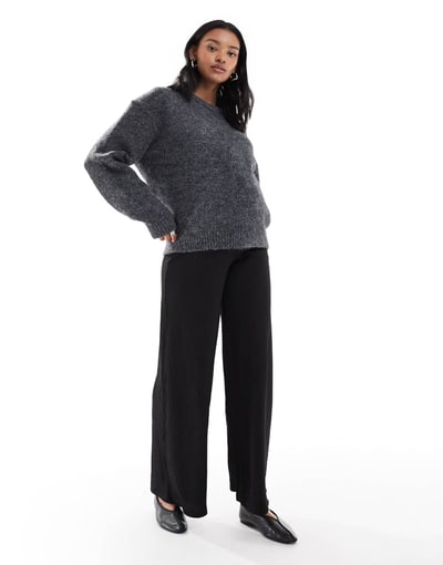 ASOS Mamalicious tie waist detail wide leg jersey pants in black