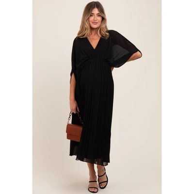 Target PinkBlush Black Pleated V Neck Maternity Maxi Dress Black Small