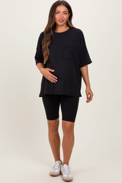 PinkBlush Black Oversized Short Sleeve Biker Short Maternity Set