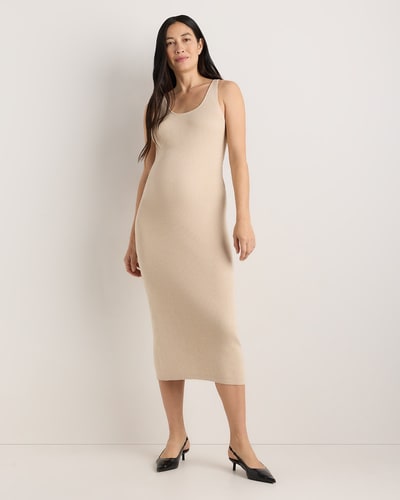 Quince Cotton Cashmere Maternity Fitted Midi Dress