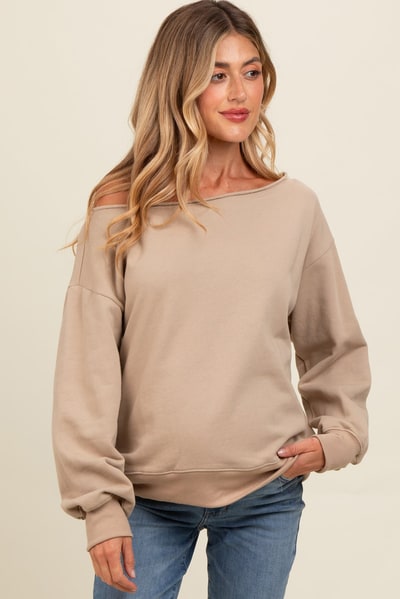 PinkBlush Taupe One Shoulder Maternity Sweatshirt