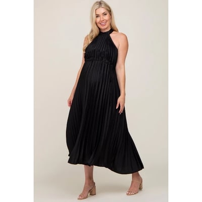 Target Pinkblush Black Pleated Maternity Halter Dress Large