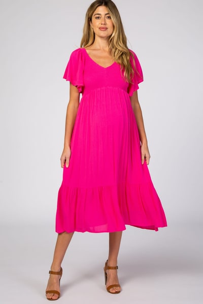 PinkBlush Fuchsia Smocked Ruffle Maternity Dress