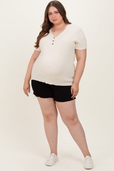 PinkBlush Black Cut Fringe Hem Maternity Plus Jean Shorts