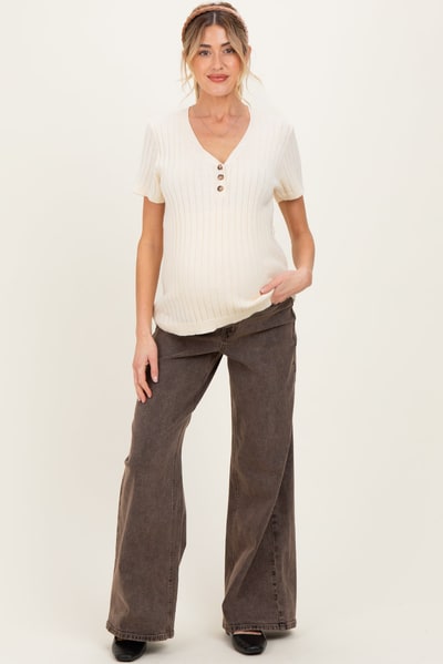 PinkBlush Brown Vintage Wash Maternity Wide Leg Jeans