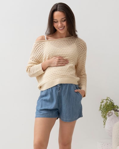 Angel Maternity Valerie Maternity Crochet Sweater Beige